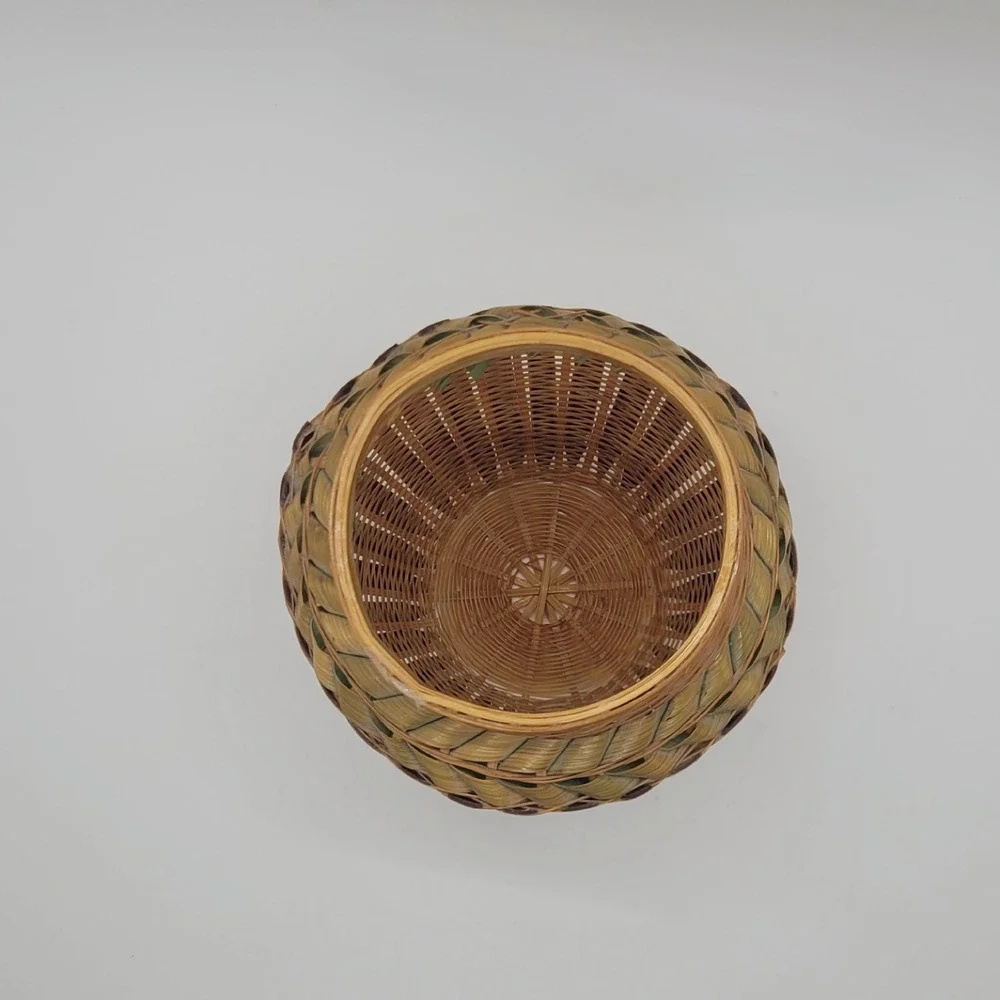 Vintage Hand Woven Bamboo Basket Small Decorative Pot Natural Boho